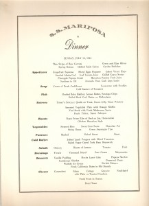 Mariposa Dinner Menu July 13 1941