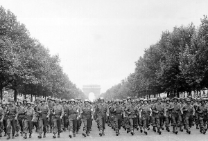 American Troops March Down Champs Elysees